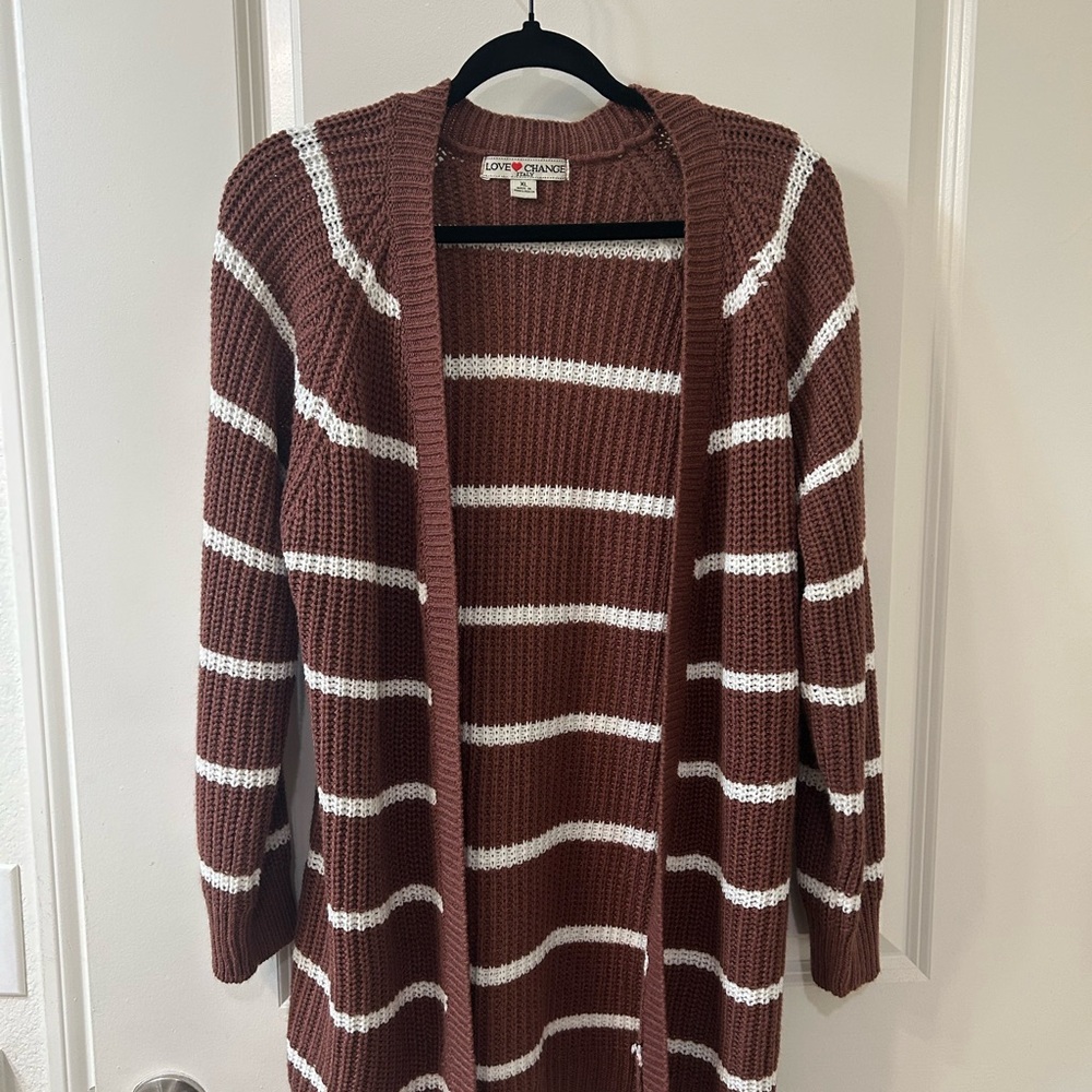 NEW! Women's Brown and White Striped Cardigan